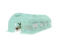 RELAX4LIFE Serra a Tunnel Grande da Giardino 6x3x2M, Sistema di Serra in Acciaio e PE a Rete, 2 Porte a Cerniera e 8 Finestre Avvolgibili, Serra per Piante e Orto, Verde