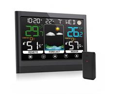 Stazione Meteo con Sensore Esterno Termometro Igrometro Interno Digitale Stazione Meteorologica Professionale con Ampio Schermo LCD Display Sveglia Tempo Data Temperatura Umidità Previsioni di Tempo