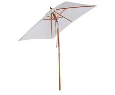 Outsunny Ombrellone da Giardino Inclinabile 2x1.5m, 6 Stecche e Palo in Legno di Abete Apertura a Corda, Beige