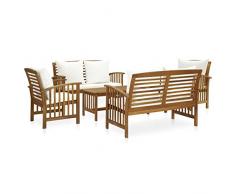 Festnight 5 pz Set Divani da Giardino con Cuscini, Mobili da Giardino Divano in Legno, Salotto da Giardino, in Massello di Acacia