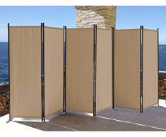 Quick Star Paravento da Giardino 340 x 165 cm 6 Parti Pieghevole Divisorio in Tessuto Balcone Protezione della Privacy Beige