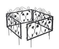 BAKAJI Bordatura da Giardino Bordo Aiuole Recinto Steccato Esterno in Metallo Verniciato a Polvere 4 Moduli Recinzione per Alberi Prati Cespugli Lunghezza 225 cm Altezza 34 Colore Nero (Design 2)