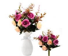 3 mazzo Fiori Artificiali per Esterni Rosa Artificiali Fiori Artificiali Finti Piante Artificiale Arbusti Ramo Resistente ai Raggi UV Balcone per Casa Ufficio Giardino Cortile Decorazione (Borgogna)