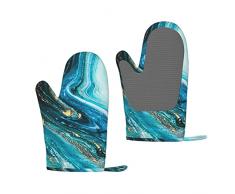 Guanti da forno in marmo oro blu pietra, guanti da forno in silicone, guanti da forno e barbecue impermeabili e resistenti al calore