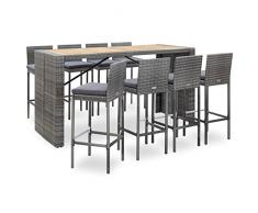 Chusui Set da Bar da Giardino 9 pz Polyrattan e Legno Acacia Grigio J,Set da Bar da Giardino,Set da Bar per Esterni,Set Mobili da Bar,Set Mobili da Giardino