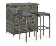 Tidyard Set da Bar da Giardino Esterno 3 pz in Polyrattan,Set Tavolo e Sedie da Bar Alti da Giardino in Rattan,Set Tavolo e 2 Sedie da Bar in Rattan per Esterno,Penisola da Gardino per Esterno