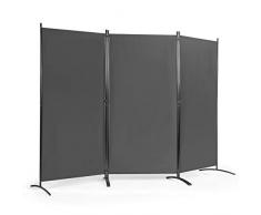 GYMAX Paravento Pieghevole a 3 Pannelli, Separé da Interno/Esterno, Telaio in Ferro, Ante in Tessuto, Protezione della Privacy, Separatore Salvaspazio per Soggiorno, Camera da Letto, Ufficio, Grigio