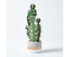 Homescapes Cactus artificiale Fico d india in vaso a righe 36 cm