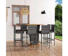 Leepesx Set da Bar per Giardino 9 pz con Cuscini in Polyrattan Grigio Bm,Set da Bar da Giardino,Set da Bar per Esterni,Set Mobili da Bar,Set Mobili da Giardino