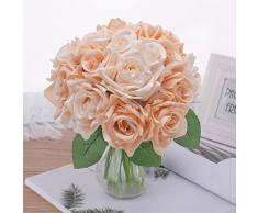 Pauwer 2 pezzi / 18 Testa Fiori Artificiali Bouquet di Rose, Fiori Rosa Floreali in Seta Falsi per la Casa Nuziale Fai da te Festa di Nozze Festival bar Decorazione Giardino (Rosa Dolce Rosa, 2 Pezzi)