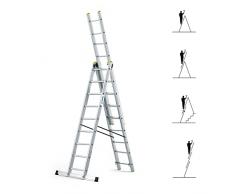 Scala a sfilo a 3 rampe StablePro, gradini 3x9 in alluminio, allungabile, 6 posizioni, altezza massima di lavoro 6,10 m, 5 anni di garanzia, Hostrom
