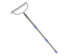 Glorya, rastrello da giardino resistente con manico in acciaio inox, rastrello in metallo per giardinaggio con 14 denti