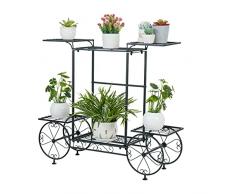 Unho Espositore per Piante in Metallo, scaffale Porta Piante Nero Porta vasi da Interno portavasi da Balcone scaffale portafiori in Ferro battuto Portavasi da Giardino con Ruote Decorativo Esterno