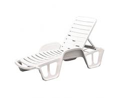 Mondo Viro Lettino prendisole in resina con schienale reclinabile per piscina e giardino (Bianco)