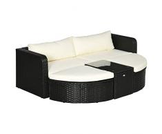 Outsunny Set Salotto da Giardino 5 Pezzi, 2 Poltrone con 2 Poggiapiedi in Rattan PE e Tavolino in Vetro, Nero