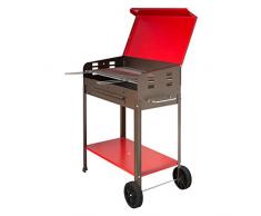 Barbecue A Carbone Vanessa In Ferro Verniciato. Con Ripiano Laterale, Mensola Inferiore E Ruote. Griglia In Acciaio Con Manici Frontali E Coperchio.