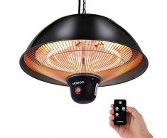 Arebos | Stufa da soffitto | Riscaldatore per balcone | Riscaldatore per tenda | Faretto da terrazza | Telecomando | Nero | 3 livelli di riscaldamento 500/1000/1500 W