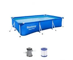 Bestway Piscina quadrata Steel Pro con telaio in acciaio e pompa filtrante, da 300 x 201 x 66 cm, di colore blu