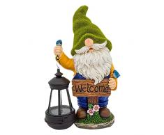 Statua di Gnomo da Giardino, Figurine da Giardino ad Energia Solare con Luci Solari, Sculture di Gnomi da Giardino in Resina Decorazioni per Interni ed Esterni, Statua di Gnomo da Giardino