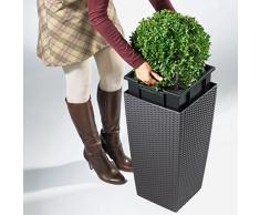 Lechuza Cubico Cottage 30 Vaso in Resina per Piante Set Completo, granito