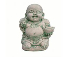 Statua Buddha piccolo-grosso verde, fontana, giochi di acqua, decorazione di giardino in gres ricostituito importato dalla Tailandia (10205)