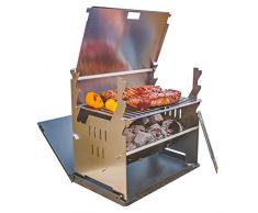 FENNEK BBQ | Barbecue a carbonella Portatile ad Incastro in Acciaio Inox | per Divertimento in Campeggio, in Camper, in Giardino e Durante attività allaperto