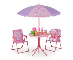 Relaxdays Tavolo Bambini con Ombrellone, Set con 2 Sedie, da Campeggio e Giardino, Tavolino Picnic, Rosa