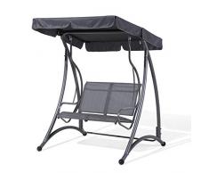 Yellowshop - Dondolo da giardino 2 Posti in ferro antracite con tetto in poliestere seduta in textile colore grigio modello Capri