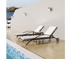 vidaXL Lettino Prendisole 3 pz in Polirattan Marrone Sdraio Giardino Spiaggia