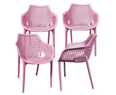 Trisens Sedia da giardino in plastica, impilabile, da cucina, da bistrò, colore: rosa, quantità: 4 pezzi