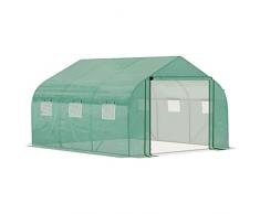 Outsunny Serra a Tunnel per Orto in PE e Acciaio, Serra da Giardino con Porta Avvolgibile e 6 Finestre, 3.5x3x2m