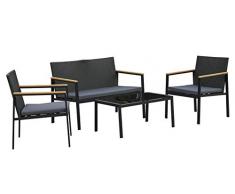 Outsunny Set 4 Pezzi Salotto da Esterni con 2 Sedie, Divano e Tavolino | Mobili da Giardino in Rattan e Acciaio Nero