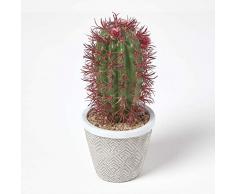 HOMESCAPES Cactus artificiale Ferocactus in vaso, motivo geometrico, 25 cm