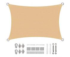 YUANBIAO Vela Ombreggiante 3x6m Tenda Parasole Esterno Impermeabile Protezione UV Resistente con Kit di Montaggio per Giardino Terrazza, Color Crema