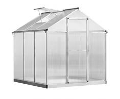 Outsunny Serra da Giardino e Orto in Policarbonato con Tetto Regolabile e Porta, Telaio in Alluminio 182x183x195cm