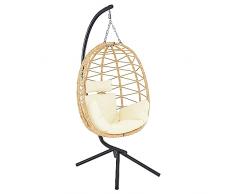 Poltrona Sospesa Oscillante Per Giardino Terrazzo Sedia Relax Uovo Pensile Dondolo Esterno Nido In Polyrattan Cuscino Poliestere Imbottito Struttura In Acciaio Design Moderno 198 x 110 x 95 cm Beige