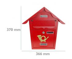 PrimeMatik - Cassetta delle Lettere Casella Postale e Posta Metallico di Colore Rosso da Parete 366 x 100 x 370 m