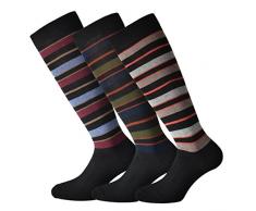 Fontana Calze, 6 paia di calze lunghe in caldo cotone elasticizzate confortevoli e rinforzate su punta e tallone fantasia a righe grandi. Prodotto Italiano. 39/41