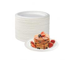 100 piatti di carta, bianchi, Ø 18 cm, 100% biodegradabili e compostabili, piatti usa e getta, ecologici, per picnic, barbecue (18 cm/100 pezzi)