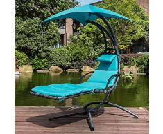 Sedia Amaca con Supporto, Altalena da Esterno, Lettino sospeso con Supporto, Sedia a Dondolo, Protezione UV ombrellone, Forma ergonomica, Poltrona sospesa, terrazza Balcone Giardino, incl (4)