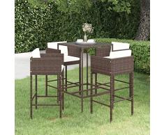 homiuse 5 pz Set Bar da Giardino con Bianco Crema Cuscini Set Tavolo Bar Alto Tavolo da Pranzo Set da Bar per Esterni Sgabelli Bar Angolo Bar per Casa Sgabello Alto in Rattan PE Marrone