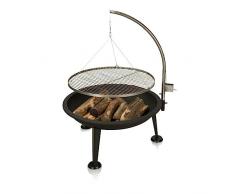 Braciere CAMELOT con Griglia Sospesa - Diametro Griglia: 71 cm - Altezza: 120 cm - Griglia in Acciaio Inossidabile - Regolabile in Altezza - Ciotola di Fuoco per Giardino e Terrazza