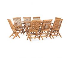 Tidyard Set 9 pz,Tavolo e Sedie da Pranzo,da Giardino,Pieghevole,in Legno di Teak,Set Tavolo e 8 Sedie a Braccioli da Giardino da Esterno in Legno,Set Tavolo e Sedie Pieghevoli in Legno