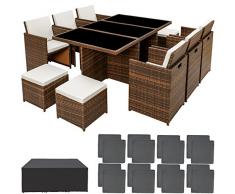 TecTake SET DI MOBILI DA GIARDINO POLI RATTAN ALLUMINIO ARREDAMENTO SET 6 SEDIE +TAVOLO +4 SGABELLI + INVOLUCRO PROTETTIVO, viti in acciaio inox - disponibile in diversi colori - (Nero/Marrone)