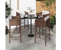 Youuihom Sgabelli da bistrot, Sgabelli da caffè, Sgabello alto, Adatto per Giardini, Patii, Balconi, Bordo Piscina, Cortili e Prati, Sgabelli da Bar 4 pz con Cuscini Marroni in Polyrattan