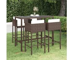 Set di 5 bar da giardino con cuscini in polyrattan, marrone, mobili da esterno