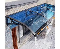 Pensilina Tettoia per Porta Balcone Esterno,Tenda da Veranda Pensilina in Policarbonato Blu e Alluminio Nero,Tettoia per Finestre e Porte,Tettoia Modulabile Silenzioso (80x260cm/32x102)