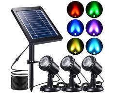 PChero Luci per laghetto, luce solare subacquea con 3 lampade sommergibili IP68 per giardino, piscine, stagni e altre decorazioni esterne - [RGB colorato]