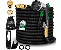 TRESKO Magic Water Tubo per irrigazione da Giardino e Terrazzo Orto Estensibile - Ideale Anche per Lavare la Macchina - Ultra Resistente con Pistola da innaffioa 10 funzioni + Raccordo in Ottone 15m