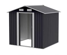 Outsunny Capanno da Giardino 2.6m², Deposito Attrezzi in Acciaio Zincato con Doppia Porta Scorrevole e 4 Prese daria, 195.5x153x188cm, Nero